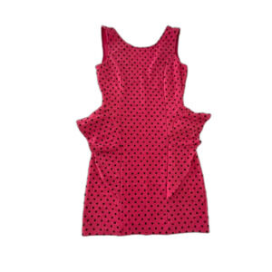Vintage Y2K 90s Sugar & Spice Peplum Dress Pink Black Polka Dot Stretch Size L